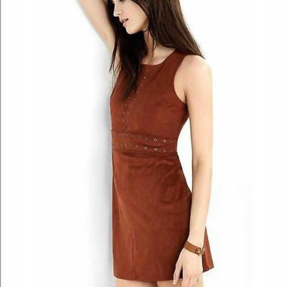 NEW Express faux suede dress rust rivet leather 6